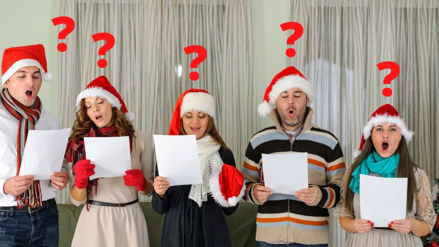 Carolers with question marks over their heads
